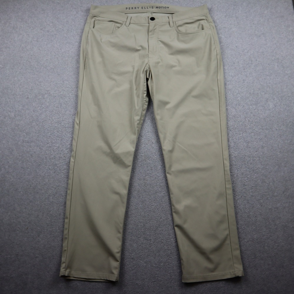 Perry Ellis Pants Mens 38x30 Motion Khaki Performance Stretch Golf 5-Pocket